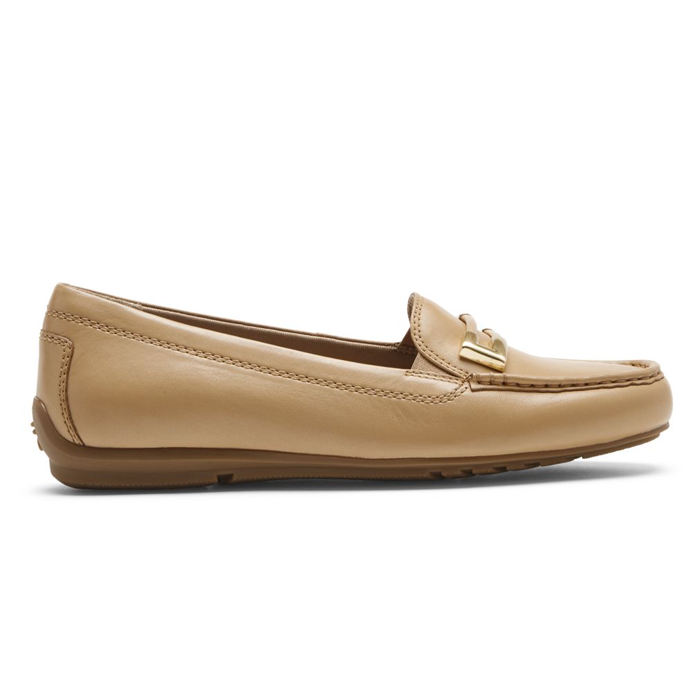 Rockport Women's Total Motion Driver Ornament Loafers - Khaki - USA (0834AJRZN)